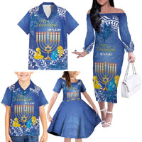 Personalised Hanukkah Jewish Festival Family Matching Off The Shoulder Long Sleeve Dress and Hawaiian Shirt It's Lit - Polynesian Pattern LT14 - Polynesian Pride