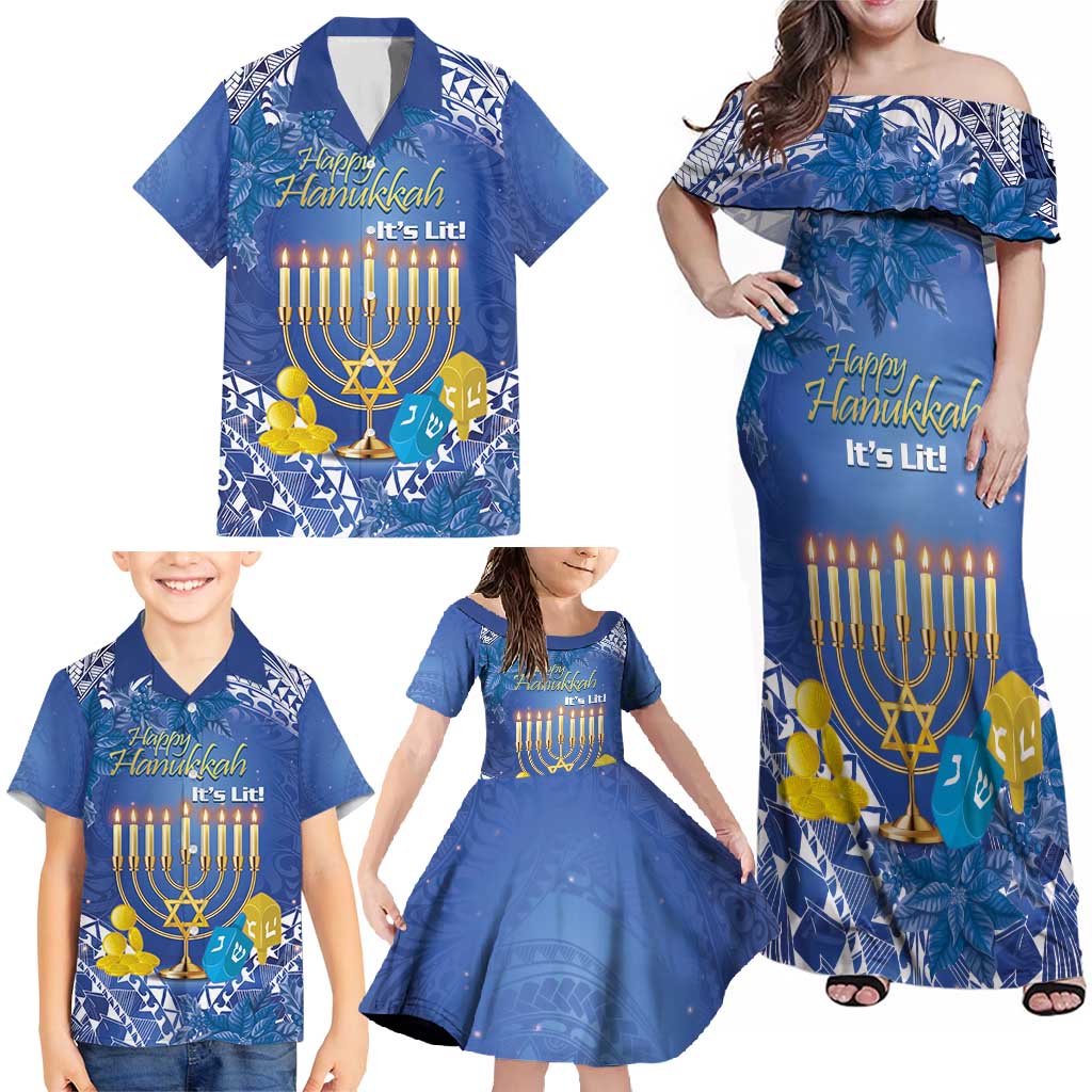 Personalised Hanukkah Jewish Festival Family Matching Off Shoulder Maxi Dress and Hawaiian Shirt It's Lit - Polynesian Pattern LT14 - Polynesian Pride