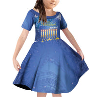 Personalised Hanukkah Jewish Festival Family Matching Off Shoulder Short Dress and Hawaiian Shirt It's Lit - Polynesian Pattern LT14 Daughter's Dress Blue - Polynesian Pride