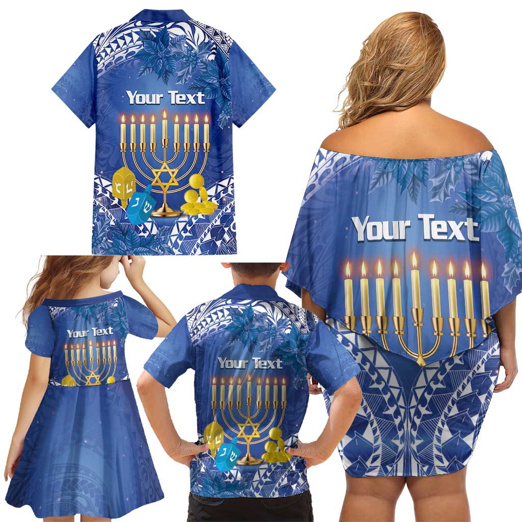 Personalised Hanukkah Jewish Festival Family Matching Off Shoulder Short Dress and Hawaiian Shirt It's Lit - Polynesian Pattern LT14 - Polynesian Pride