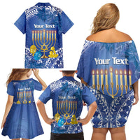 Personalised Hanukkah Jewish Festival Family Matching Off Shoulder Short Dress and Hawaiian Shirt It's Lit - Polynesian Pattern LT14 - Polynesian Pride