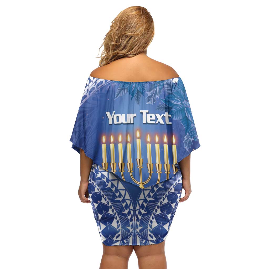 Personalised Hanukkah Jewish Festival Family Matching Off Shoulder Short Dress and Hawaiian Shirt It's Lit - Polynesian Pattern LT14 - Polynesian Pride