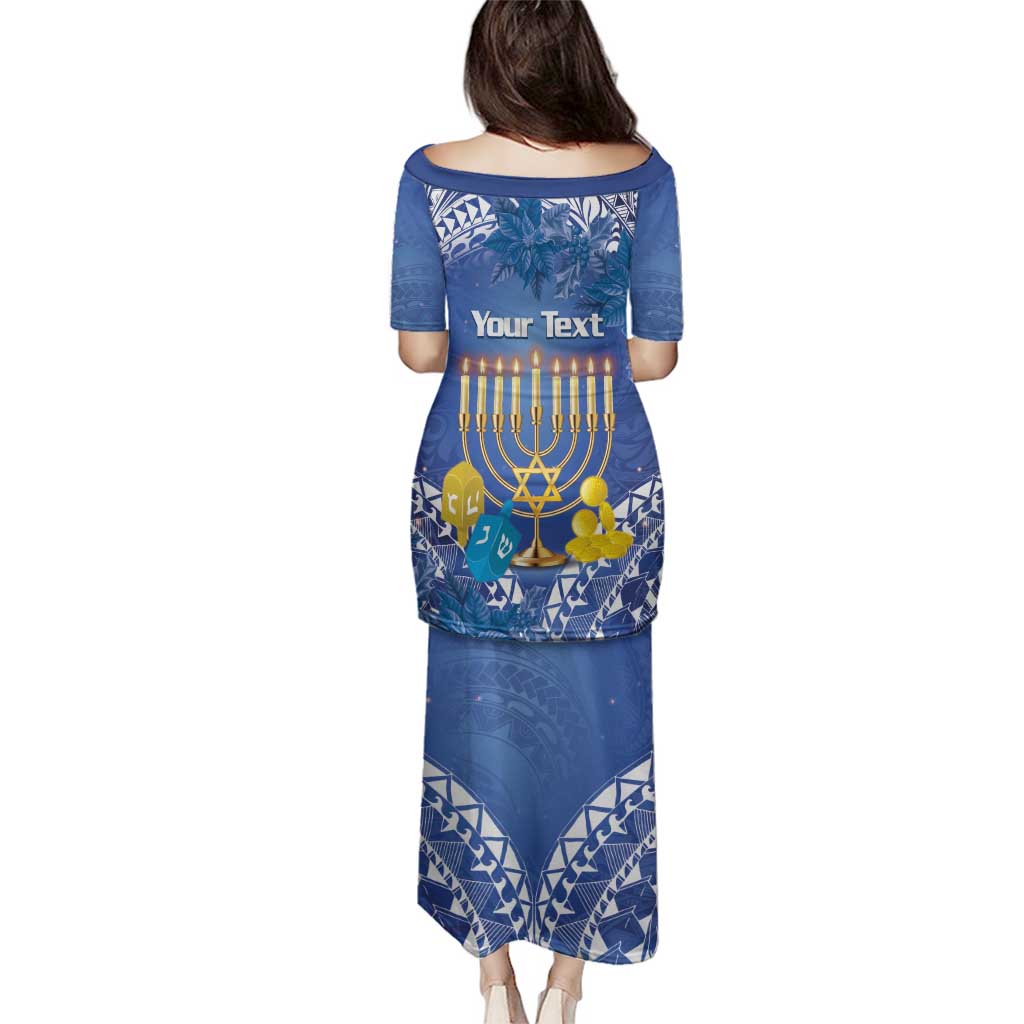 Personalised Hanukkah Jewish Festival Family Matching Puletasi and Hawaiian Shirt It's Lit - Polynesian Pattern