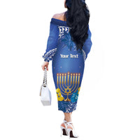 Personalised Hanukkah Jewish Festival Off The Shoulder Long Sleeve Dress It's Lit - Polynesian Pattern LT14 - Polynesian Pride