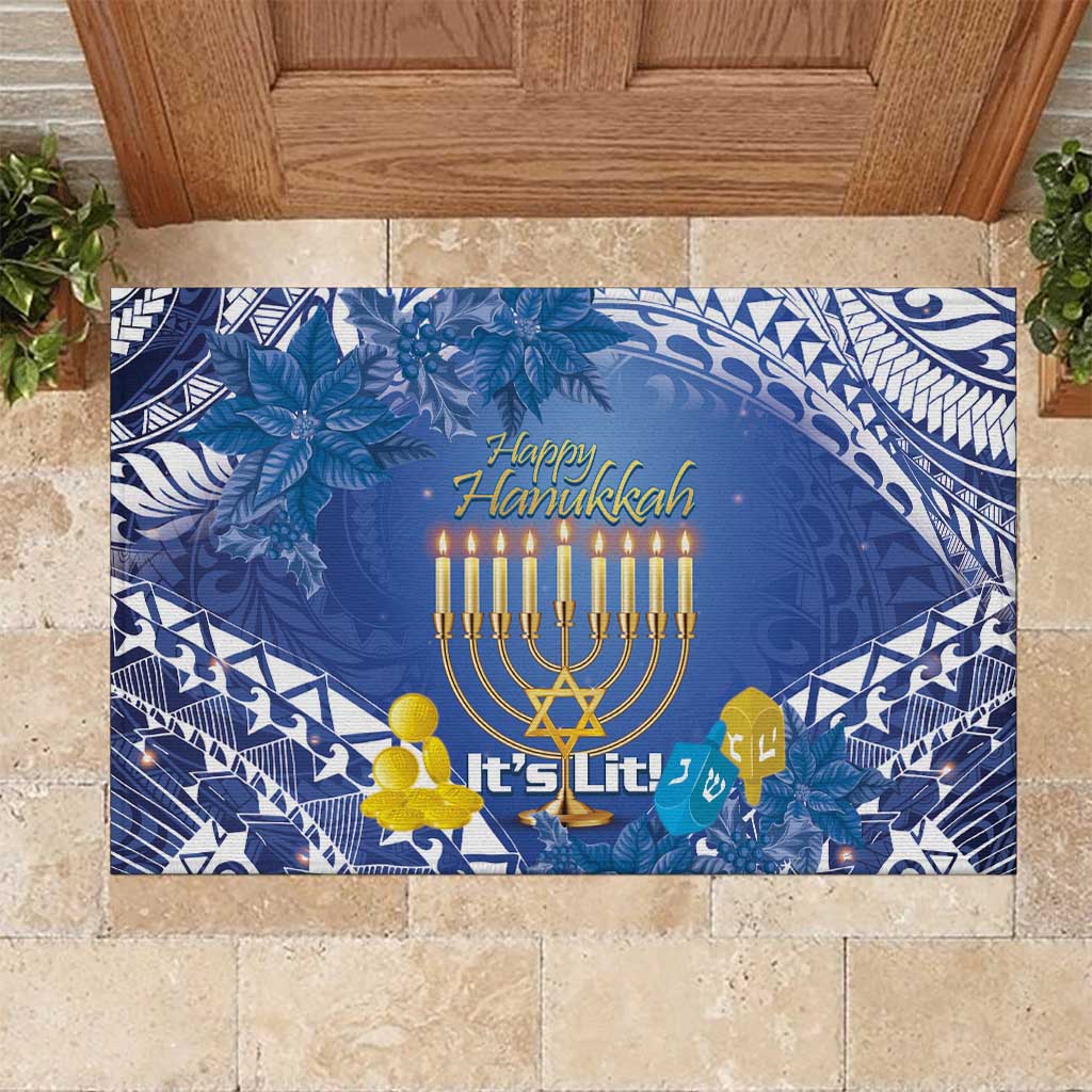 Hanukkah Jewish Festival Rubber Doormat It's Lit - Polynesian Pattern