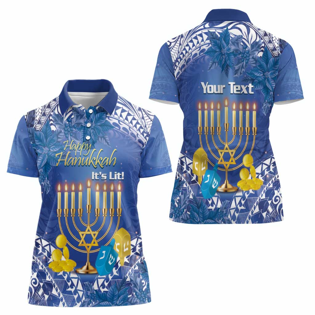 Personalised Hanukkah Jewish Festival Women Polo Shirt It's Lit - Polynesian Pattern