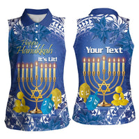 Personalised Hanukkah Jewish Festival Women Sleeveless Polo Shirt It's Lit - Polynesian Pattern
