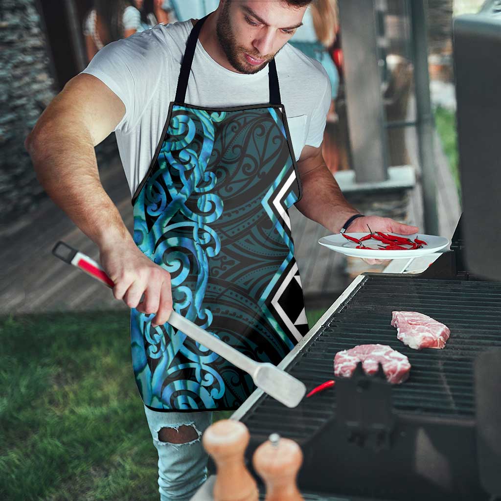 Turquoise Aotearoa Apron Taniko Motifs With Paua Shell Kowhaiwhai - Polynesian Pride