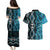 Turquoise Aotearoa Couples Matching Puletasi and Hawaiian Shirt Taniko Motifs With Paua Shell Kowhaiwhai