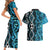 Turquoise Aotearoa Couples Matching Short Sleeve Bodycon Dress and Hawaiian Shirt Taniko Motifs With Paua Shell Kowhaiwhai