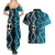 Turquoise Aotearoa Couples Matching Summer Maxi Dress and Hawaiian Shirt Taniko Motifs With Paua Shell Kowhaiwhai