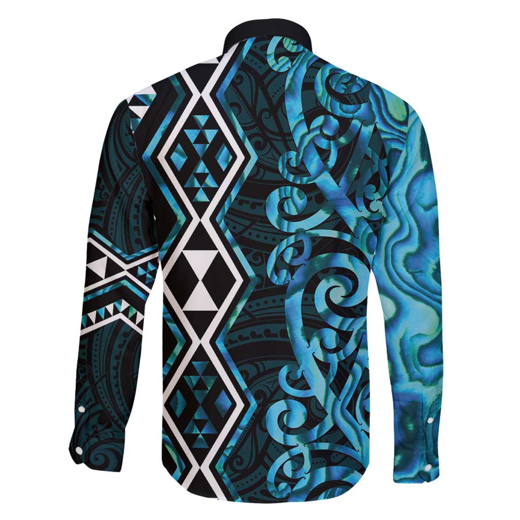 Turquoise Aotearoa Family Matching Off Shoulder Maxi Dress and Hawaiian Shirt Taniko Motifs With Paua Shell Kowhaiwhai LT14 - Polynesian Pride