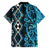 Turquoise Aotearoa Family Matching Short Sleeve Bodycon Dress and Hawaiian Shirt Taniko Motifs With Paua Shell Kowhaiwhai LT14 - Polynesian Pride