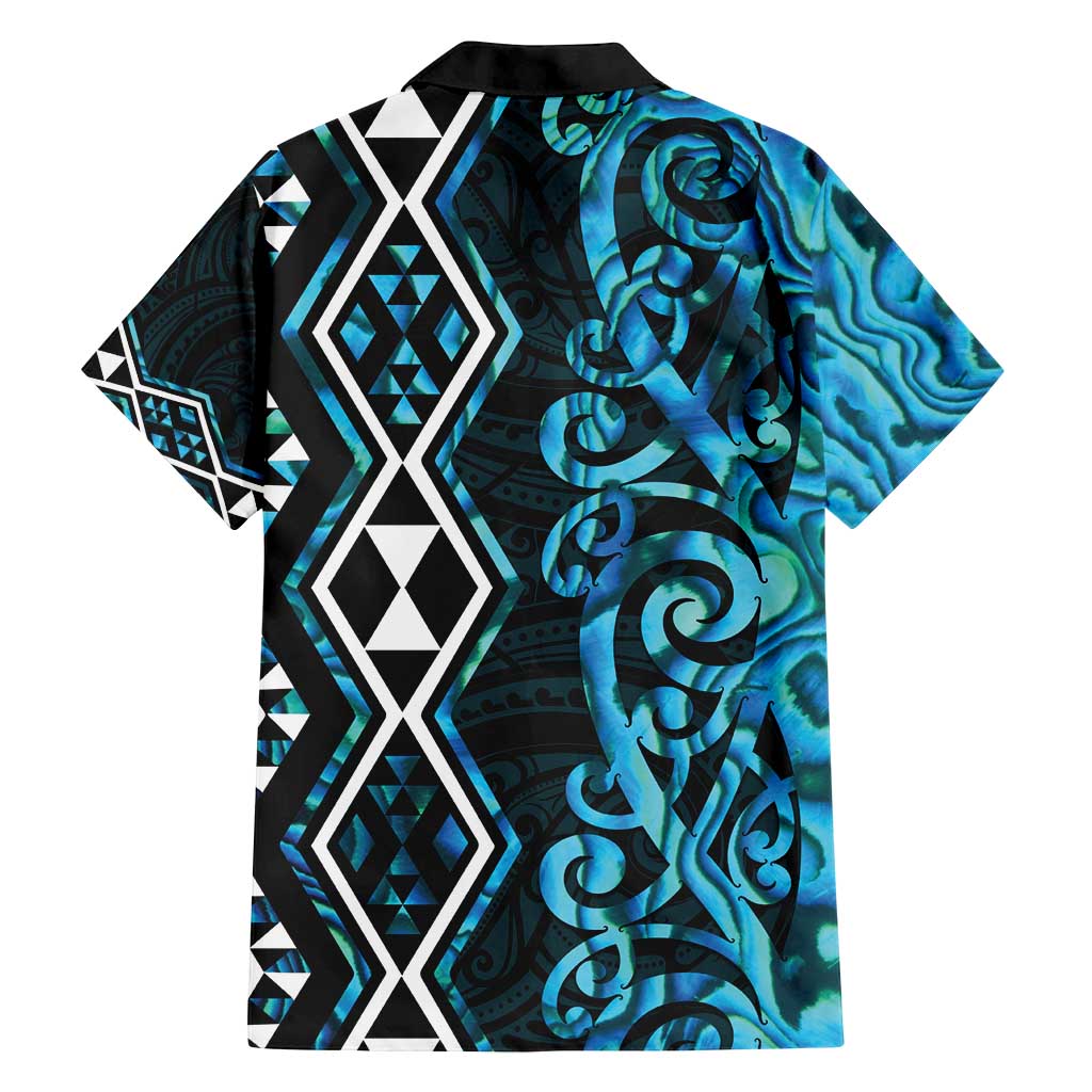 Turquoise Aotearoa Family Matching Tank Maxi Dress and Hawaiian Shirt Taniko Motifs With Paua Shell Kowhaiwhai LT14 - Polynesian Pride