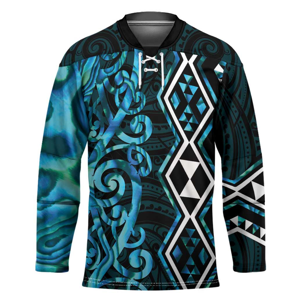 Turquoise Aotearoa Hockey Jersey Taniko Motifs With Paua Shell Kowhaiwhai - Polynesian Pride