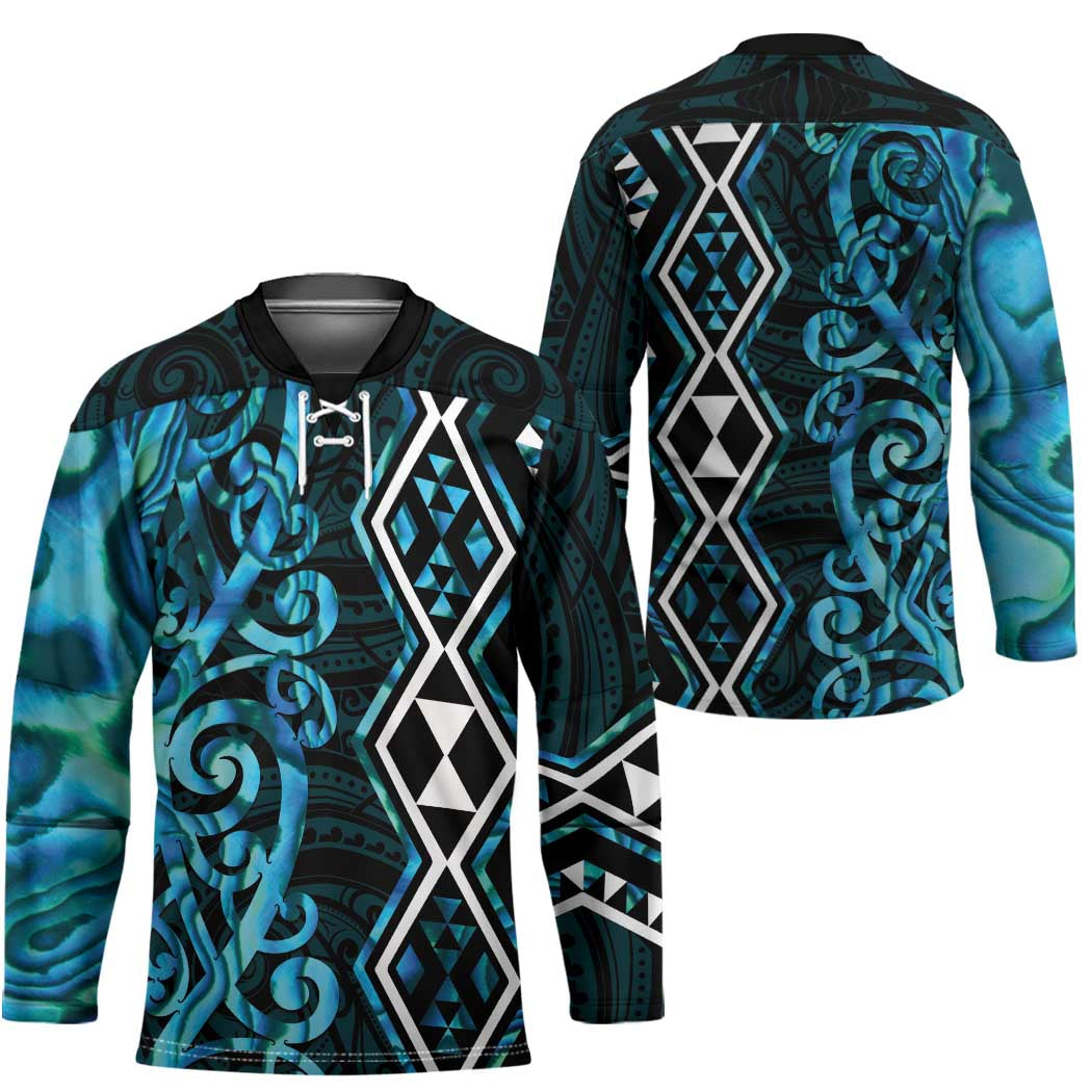 Turquoise Aotearoa Hockey Jersey Taniko Motifs With Paua Shell Kowhaiwhai - Polynesian Pride