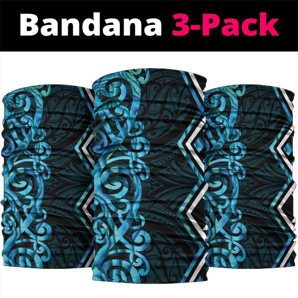 Turquoise Aotearoa Neck Gaiter Taniko Motifs With Paua Shell Kowhaiwhai - Polynesian Pride