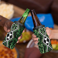 Green Aotearoa 4 in 1 Can Cooler Tumbler Taniko Motifs With Paua Shell Kowhaiwhai