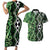 Green Aotearoa Couples Matching Short Sleeve Bodycon Dress and Hawaiian Shirt Taniko Motifs With Paua Shell Kowhaiwhai