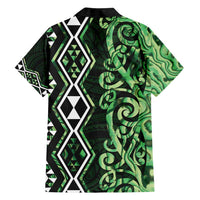 Green Aotearoa Family Matching Long Sleeve Bodycon Dress and Hawaiian Shirt Taniko Motifs With Paua Shell Kowhaiwhai LT14 - Polynesian Pride