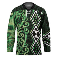 Green Aotearoa Hockey Jersey Taniko Motifs With Paua Shell Kowhaiwhai - Polynesian Pride