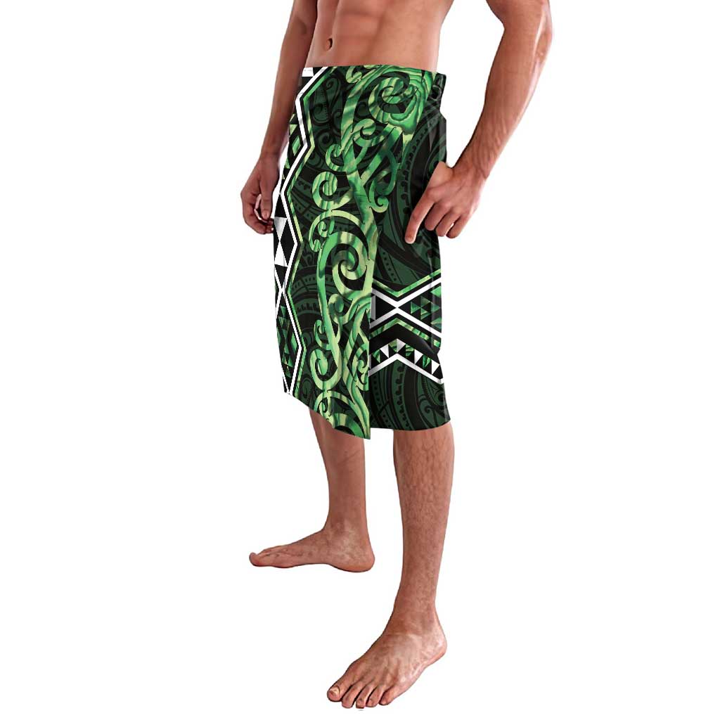 Green Aotearoa Lavalava Taniko Motifs With Paua Shell Kowhaiwhai