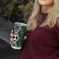 Green Aotearoa Tumbler Cup Taniko Motifs With Paua Shell Kowhaiwhai