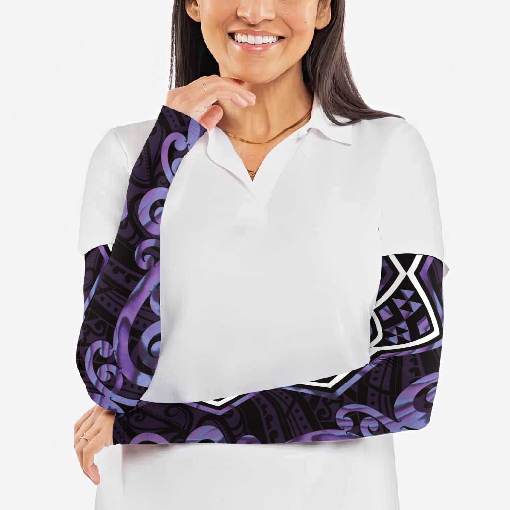 Purple Aotearoa Arm Sleeves Taniko Motifs With Paua Shell Kowhaiwhai - Polynesian Pride