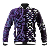 Purple Aotearoa Baseball Jacket Taniko Motifs With Paua Shell Kowhaiwhai