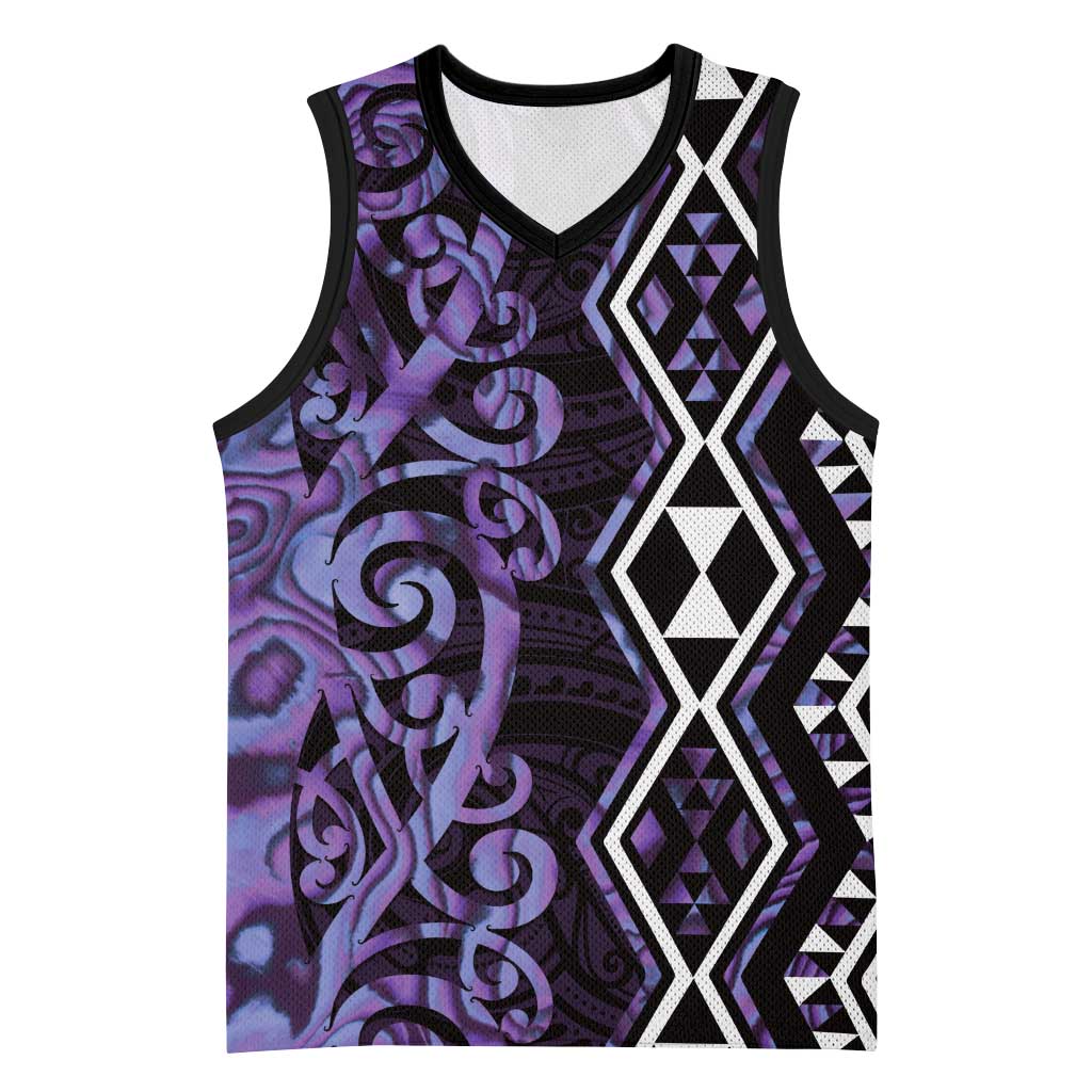 Purple Aotearoa Basketball Jersey Taniko Motifs With Paua Shell Kowhaiwhai - Polynesian Pride