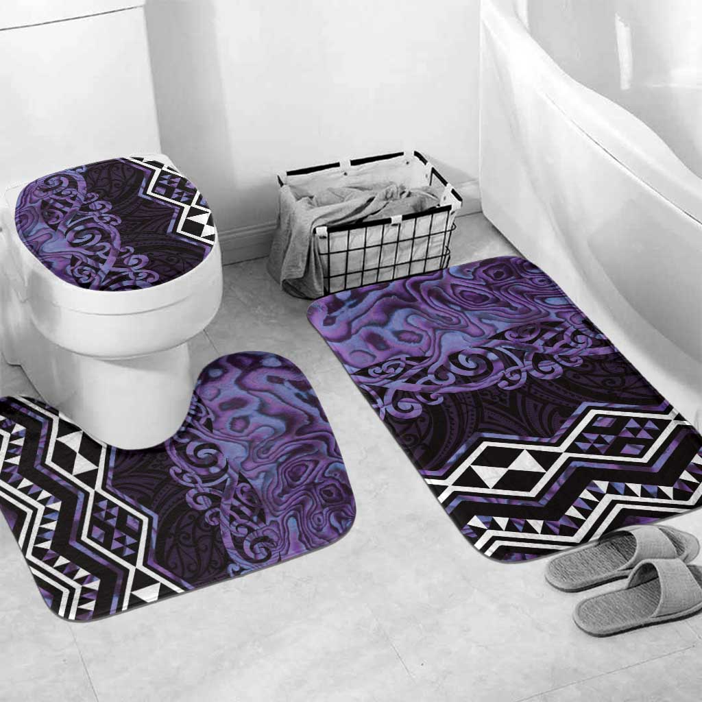 Purple Aotearoa Bathroom Set Taniko Motifs With Paua Shell Kowhaiwhai LT14 Mat Set Only (3 pcs) One Size Purple - Polynesian Pride