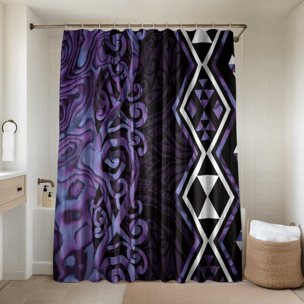 Purple Aotearoa Bathroom Set Taniko Motifs With Paua Shell Kowhaiwhai LT14 Shower Curtain Only Purple - Polynesian Pride