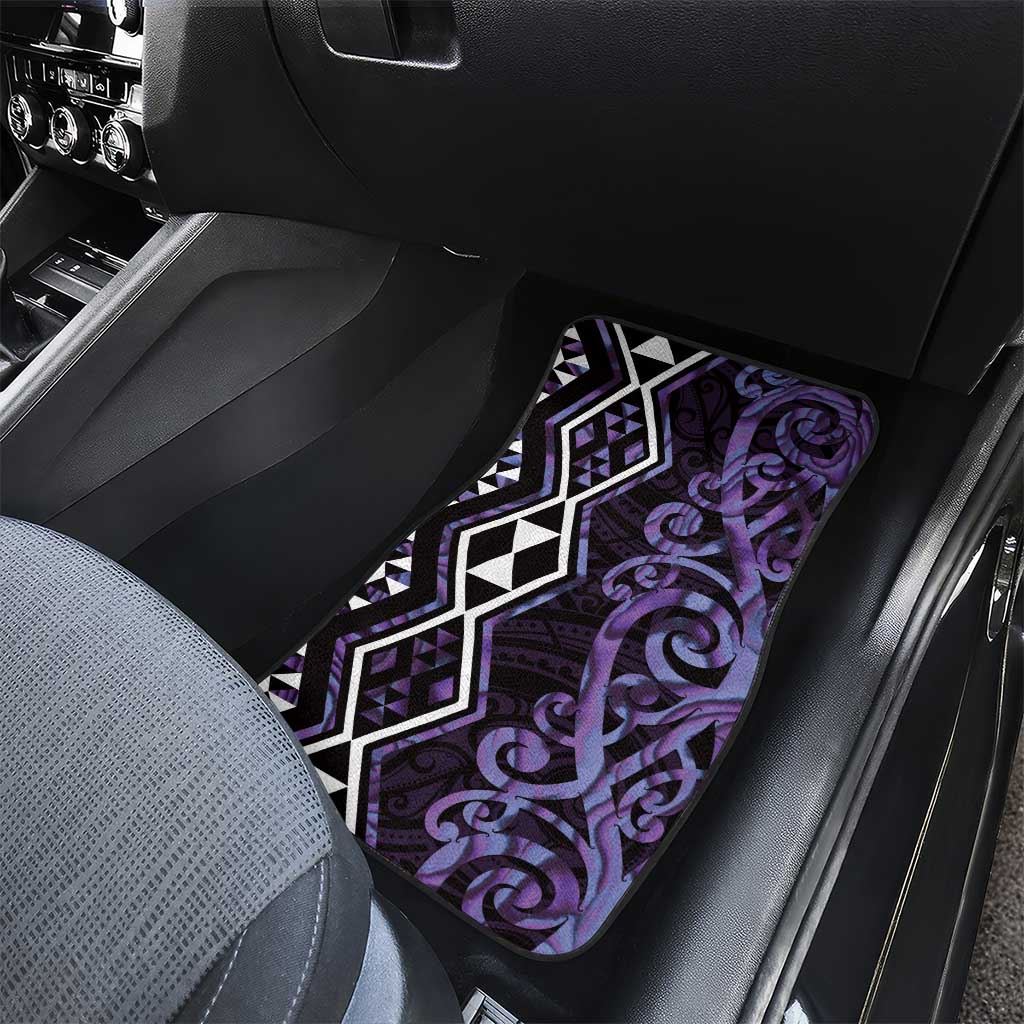 Purple Aotearoa Car Mats Taniko Motifs With Paua Shell Kowhaiwhai