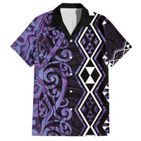 Purple Aotearoa Family Matching Long Sleeve Bodycon Dress and Hawaiian Shirt Taniko Motifs With Paua Shell Kowhaiwhai LT14 Dad's Shirt - Short Sleeve Purple - Polynesian Pride