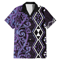 Purple Aotearoa Family Matching Mermaid Dress and Hawaiian Shirt Taniko Motifs With Paua Shell Kowhaiwhai LT14 Dad's Shirt - Short Sleeve Purple - Polynesian Pride