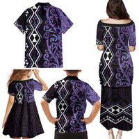 Purple Aotearoa Family Matching Puletasi and Hawaiian Shirt Taniko Motifs With Paua Shell Kowhaiwhai LT14 - Polynesian Pride