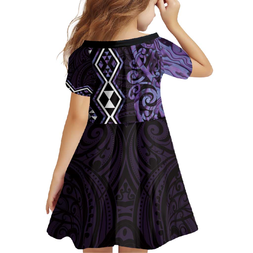 Purple Aotearoa Family Matching Short Sleeve Bodycon Dress and Hawaiian Shirt Taniko Motifs With Paua Shell Kowhaiwhai LT14 - Polynesian Pride