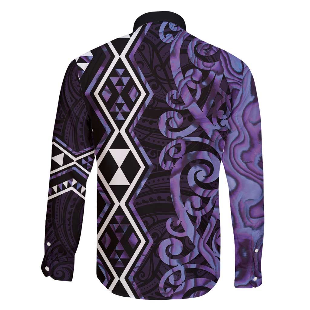 Purple Aotearoa Family Matching Short Sleeve Bodycon Dress and Hawaiian Shirt Taniko Motifs With Paua Shell Kowhaiwhai LT14 - Polynesian Pride