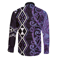 Purple Aotearoa Family Matching Short Sleeve Bodycon Dress and Hawaiian Shirt Taniko Motifs With Paua Shell Kowhaiwhai LT14 - Polynesian Pride
