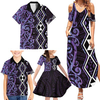 Purple Aotearoa Family Matching Summer Maxi Dress and Hawaiian Shirt Taniko Motifs With Paua Shell Kowhaiwhai LT14 - Polynesian Pride