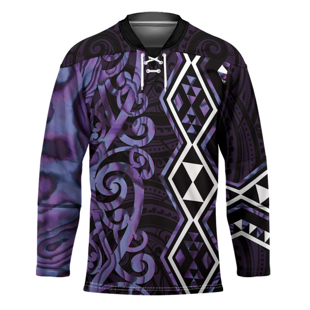 Purple Aotearoa Hockey Jersey Taniko Motifs With Paua Shell Kowhaiwhai - Polynesian Pride