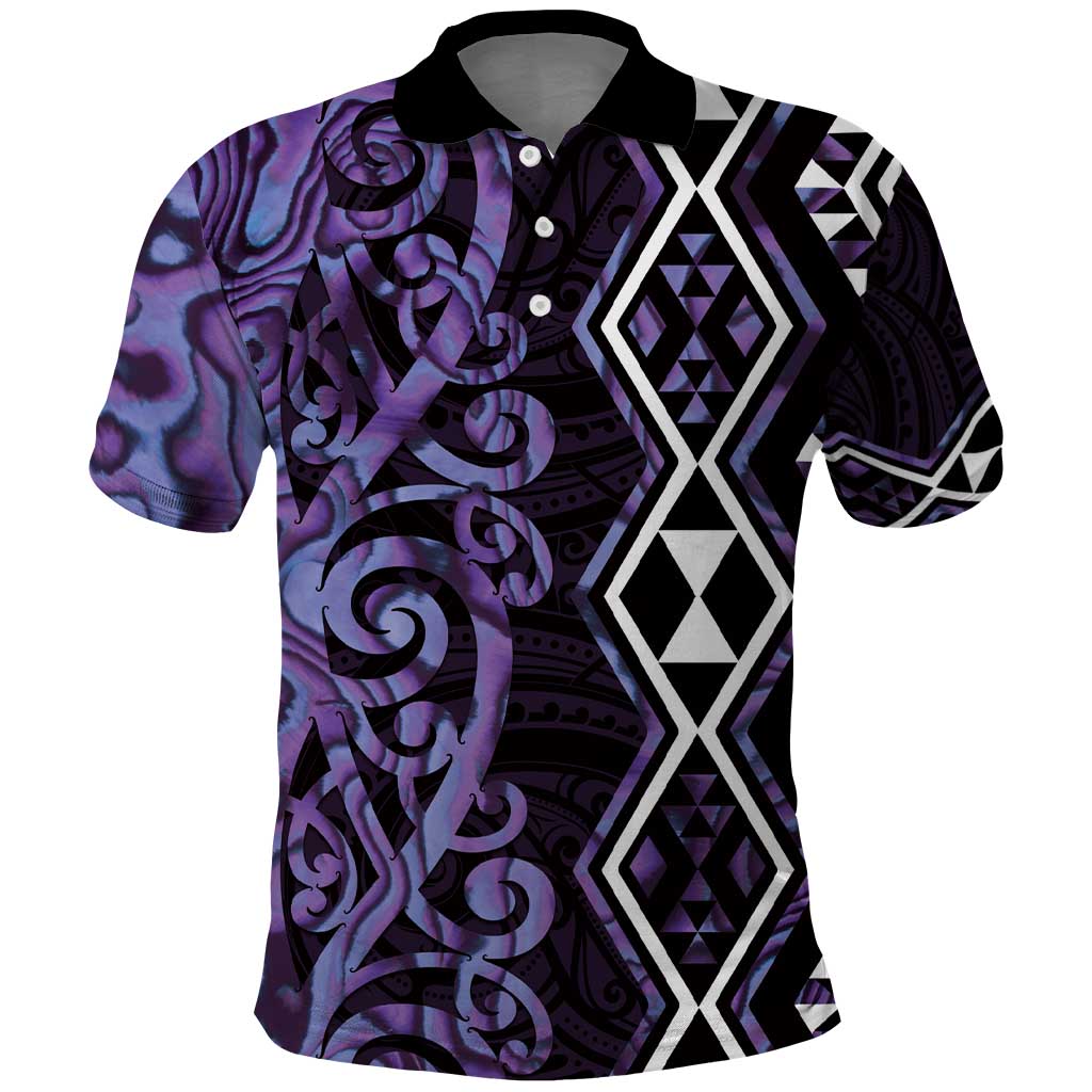 Purple Aotearoa Polo Shirt Taniko Motifs With Paua Shell Kowhaiwhai LT14 Purple - Polynesian Pride