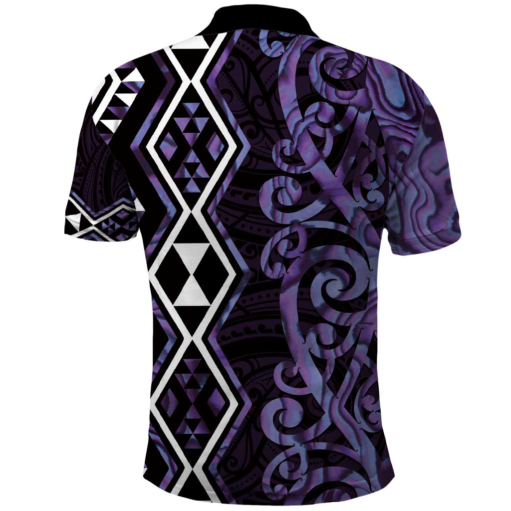 Purple Aotearoa Polo Shirt Taniko Motifs With Paua Shell Kowhaiwhai LT14 - Polynesian Pride