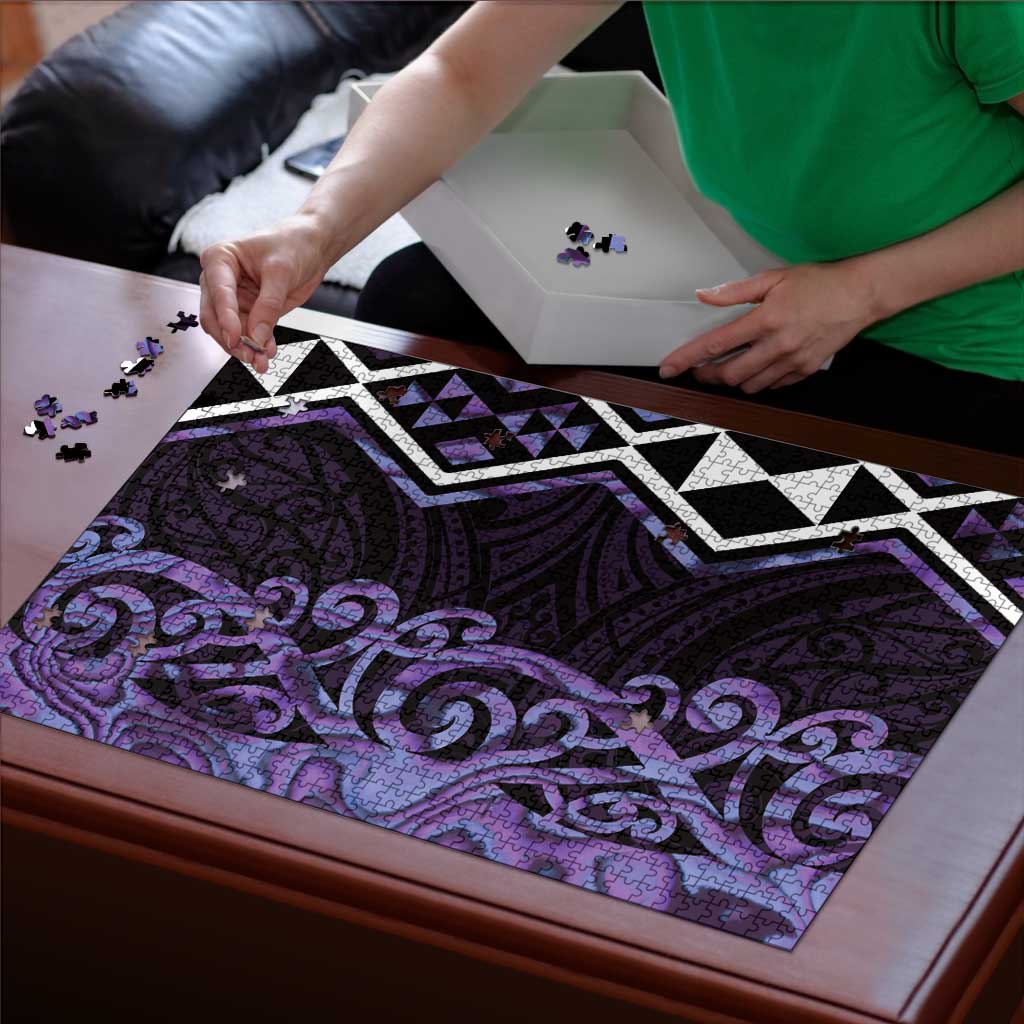Purple Aotearoa Puzzle Taniko Motifs With Paua Shell Kowhaiwhai - Polynesian Pride
