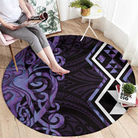 Purple Aotearoa Round Carpet Taniko Motifs With Paua Shell Kowhaiwhai LT14 - Polynesian Pride