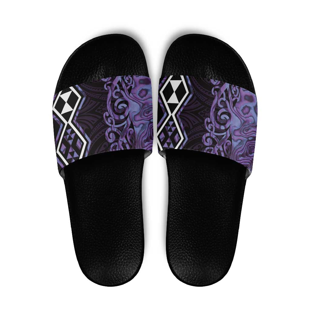 Purple Aotearoa Slide Sandals Taniko Motifs With Paua Shell Kowhaiwhai LT14 Purple - Polynesian Pride