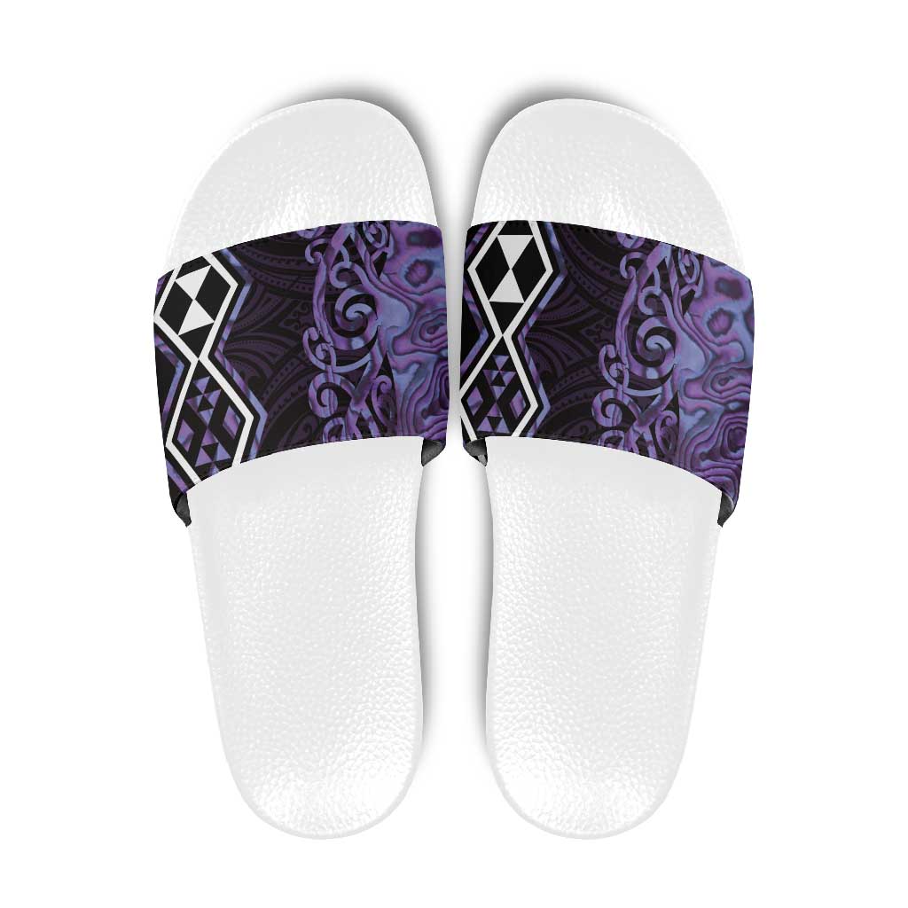Purple Aotearoa Slide Sandals Taniko Motifs With Paua Shell Kowhaiwhai LT14 Purple - Polynesian Pride