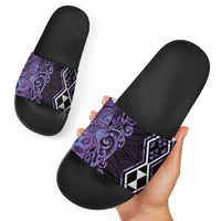 Purple Aotearoa Slide Sandals Taniko Motifs With Paua Shell Kowhaiwhai LT14 - Polynesian Pride