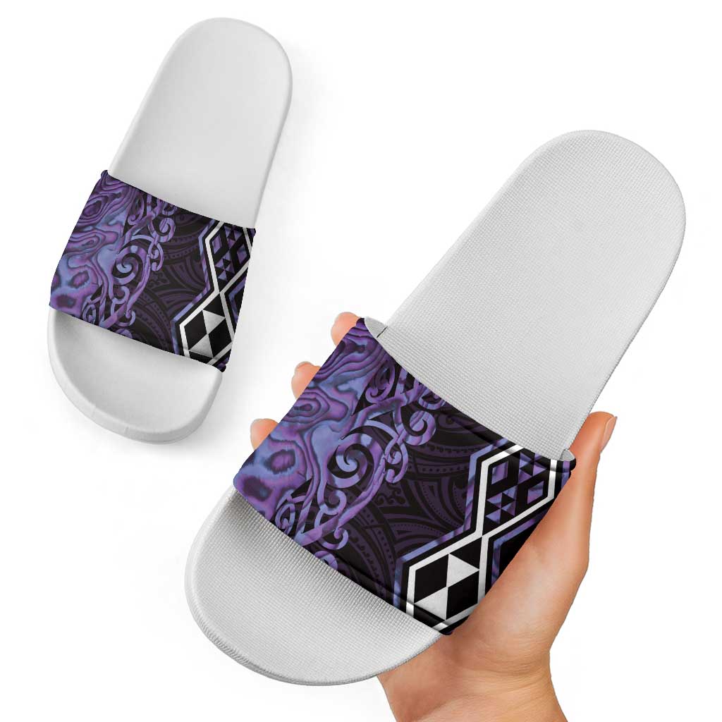 Purple Aotearoa Slide Sandals Taniko Motifs With Paua Shell Kowhaiwhai LT14 - Polynesian Pride
