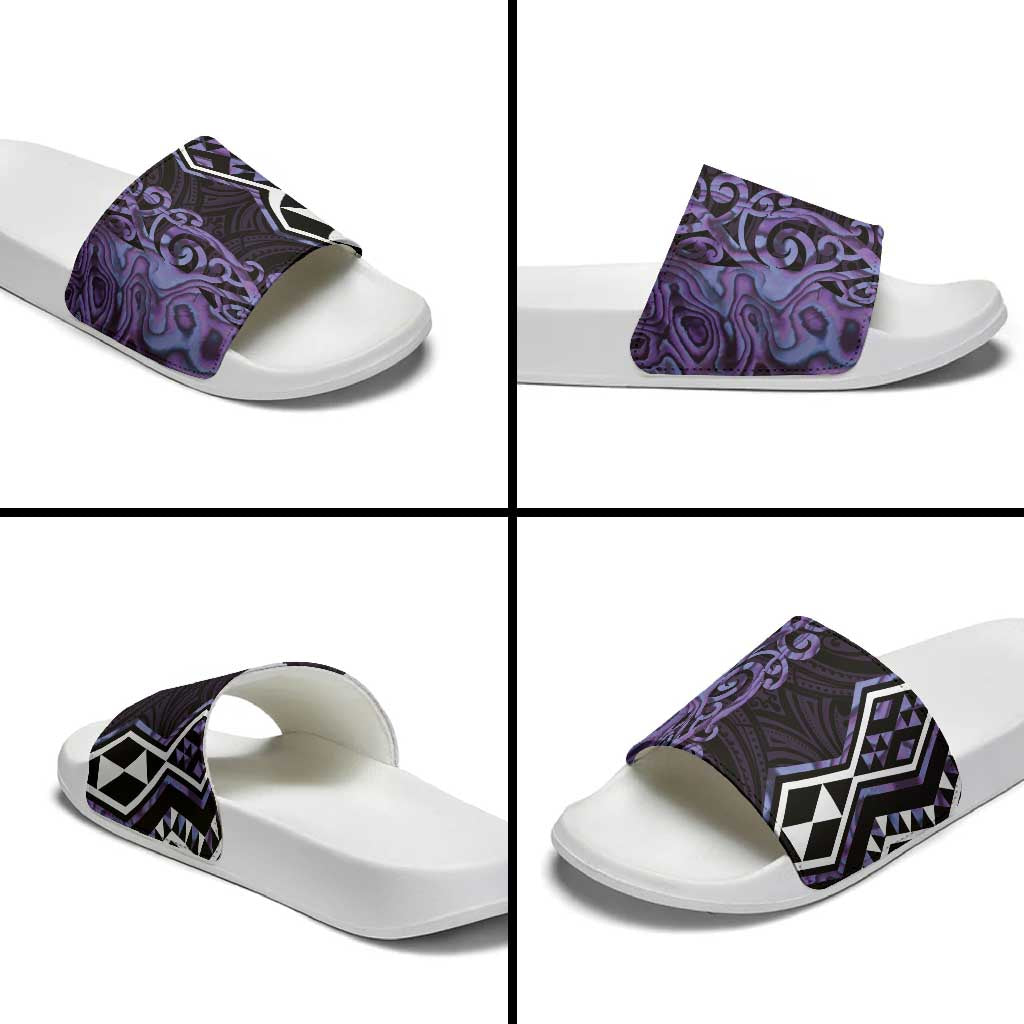 Purple Aotearoa Slide Sandals Taniko Motifs With Paua Shell Kowhaiwhai LT14 - Polynesian Pride